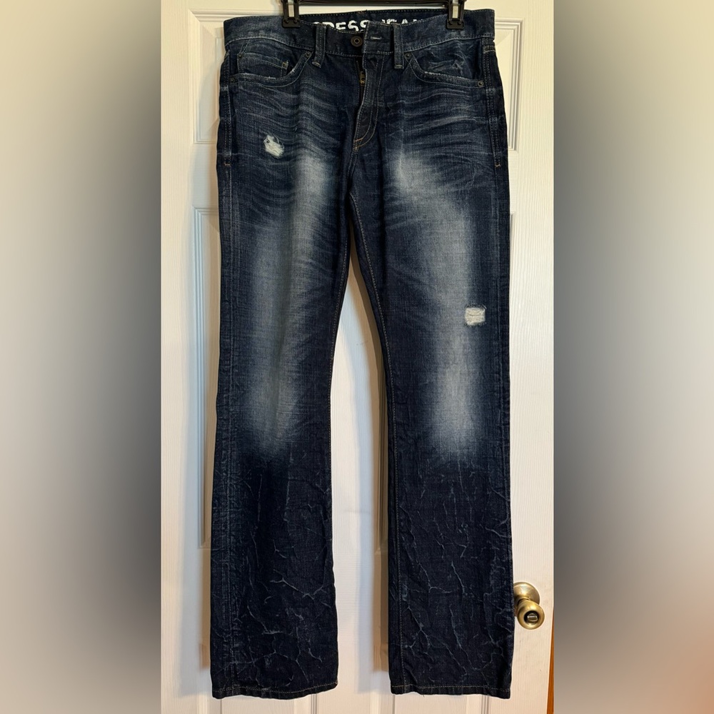Express Men’s Dark Jeans ~ Size 32 x 34 Excellent Condition w/ Destressed Spots